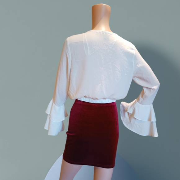 U2B Women's White Flounce Sleeve Sheer Cropped Blouse - Picture 8 of 16